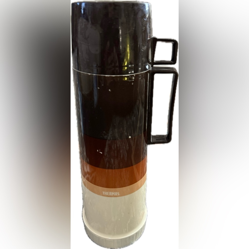 Vintage Thermos Brown Orange Vacuum Bottle Plastic Made in USA 10 oz Some Flaws
